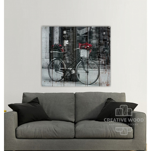 Картины в интерьере артикул Велосипеды - Черно-белый велосипед, Велосипеды, Creative Wood